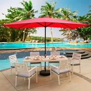 Abble 10x6.5ft Rectangular Patio Umbrella with Crank Handle, Outdoor Market Umbrella with 6 Sturdy Umbrella Ribs, Waterproof, Red