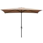 Abble 10x6.5ft Rectangular Patio Umbrella with Crank Handle, Outdoor Market Umbrella with 6 Sturdy Umbrella Ribs, Waterproof, Tan