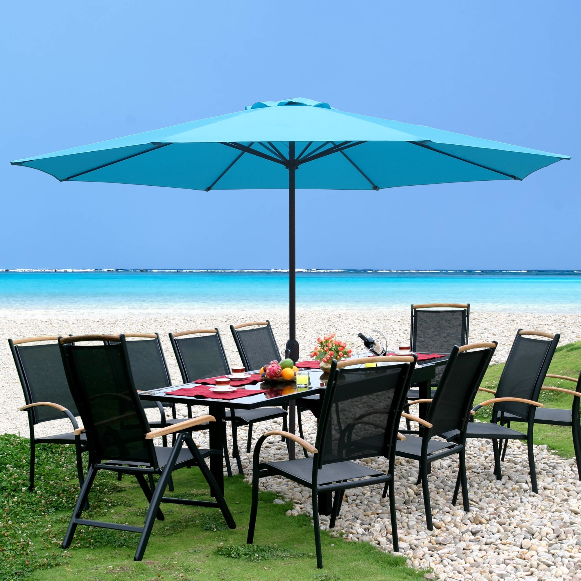 4 person patio table with umbrella hole Vicllax Round Patio Dining Table, 4 Person Metal Outdoor Dining Table   Selectfurniture