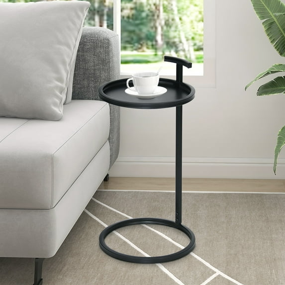 Abble 12" Matte Black Round Metal C Table