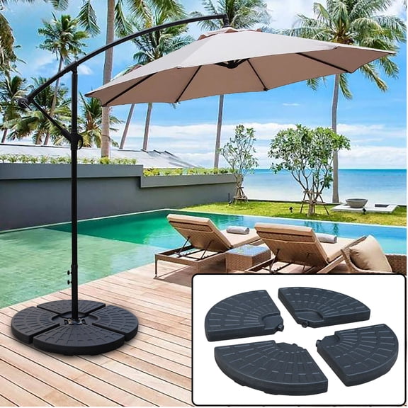 Abble 145 lbs Capacity Weighted Cantilever and Offset Patio Umbrella Base in Black (4-Piece)