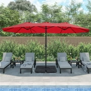 Abble 15x9 ft. Large Double Sided Rectangular Market Umbrella with Crank - Red