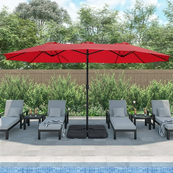 Abble 15x9 ft. Large Double Sided Rectangular Market Umbrella with Crank - Red