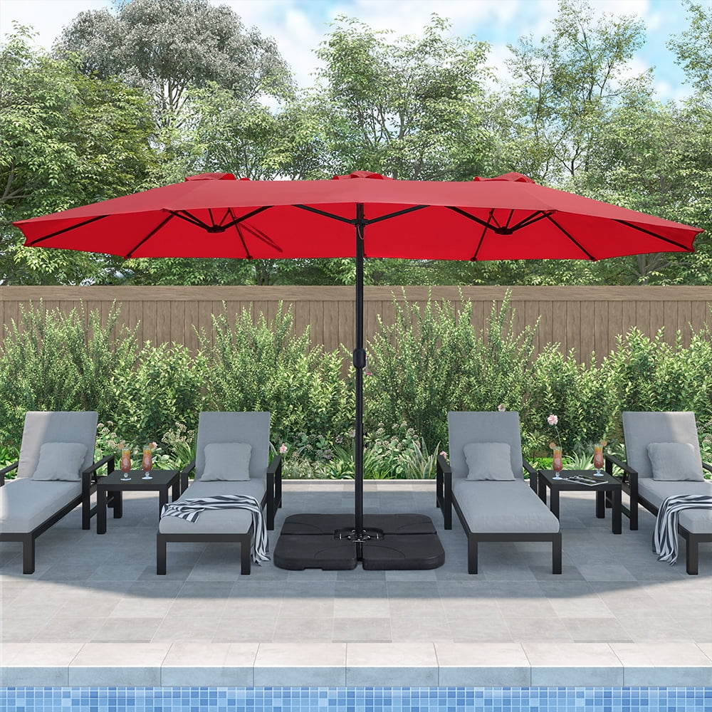 Abble 15x9 ft. Large Double Sided Rectangular Patio Market Umbrella with Crank Lift - Heavy Duty Steel Sun Shade for Pool, Deck, Backyard, Red