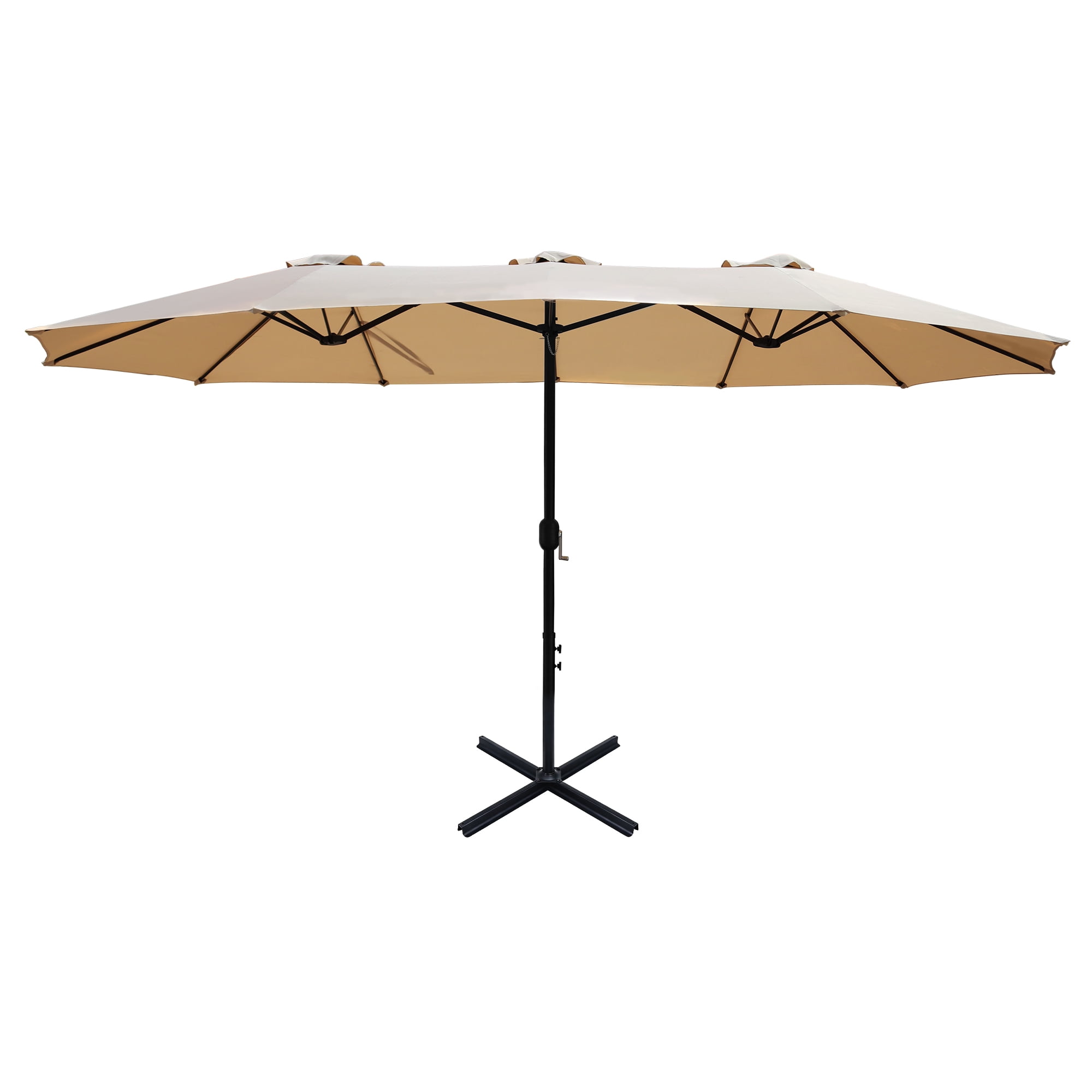 Abble 15x9 ft Large Double Sided Rectangular Patio Market Umbrella with Crank Lift - Heavy Duty Steel Sun Shade in Tan