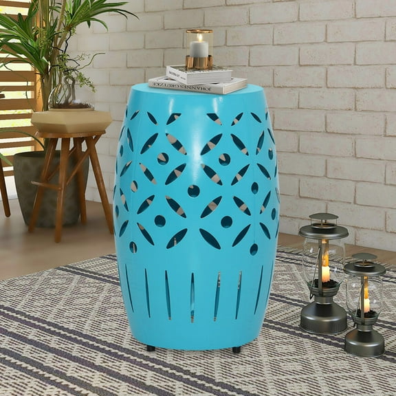 Abble 18’’Teal Geometric Cut Iron Side Table