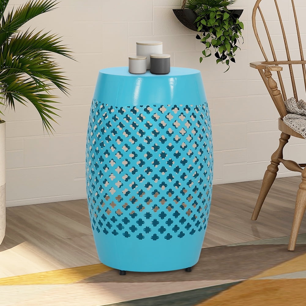 Abble 18''Teal Geometric Cut Iron Side Table