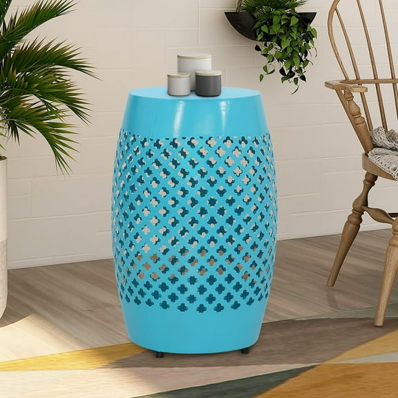 Abble 18''Teal Geometric Cut Iron Side Table