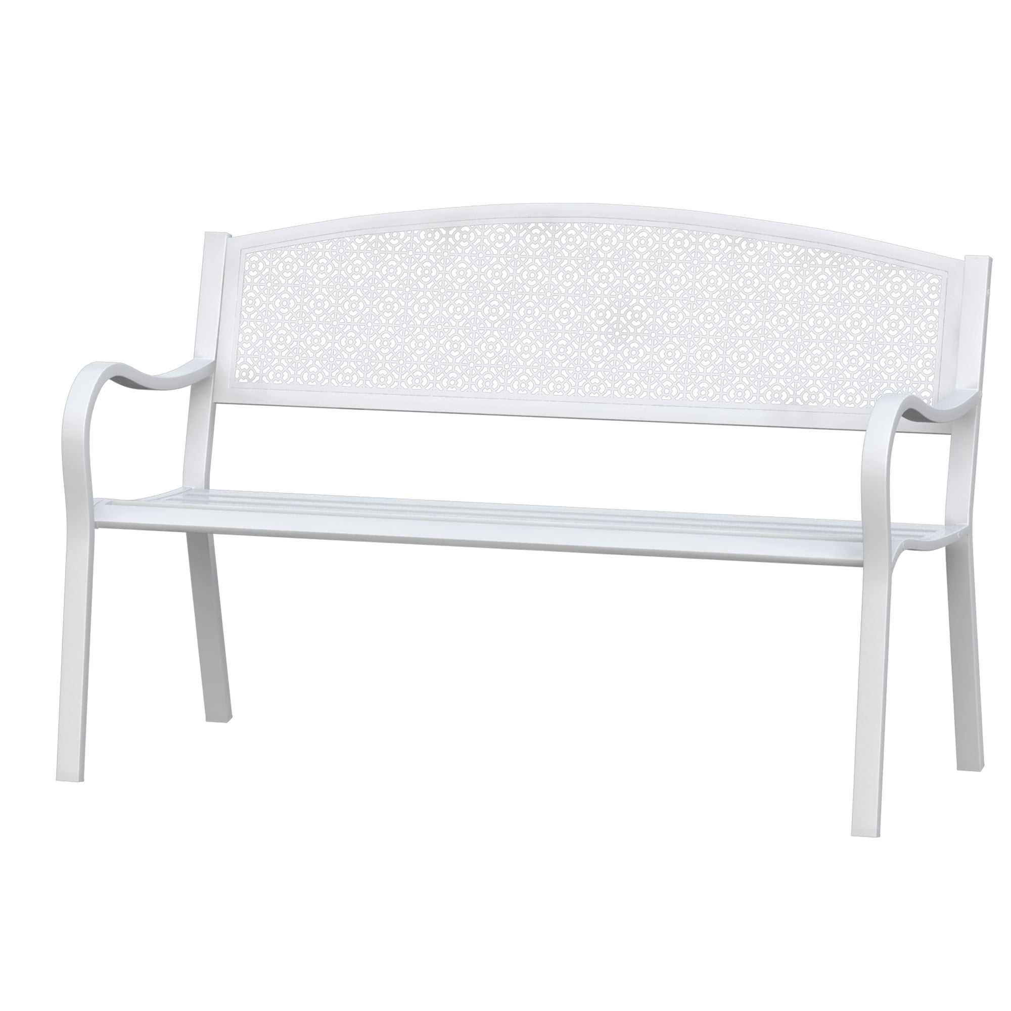 Abble High Back Outdoor Metal Garden Bench Steel Slat Patio Loveseat Park Bench for Porch Yard Lawn Patio Bench, White