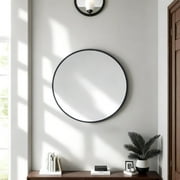 Abble 20" Wall Mirror Round Vanity Mirror Aluminium Framed Circle Bathroom Mirror Modern Wall Mirror, Black