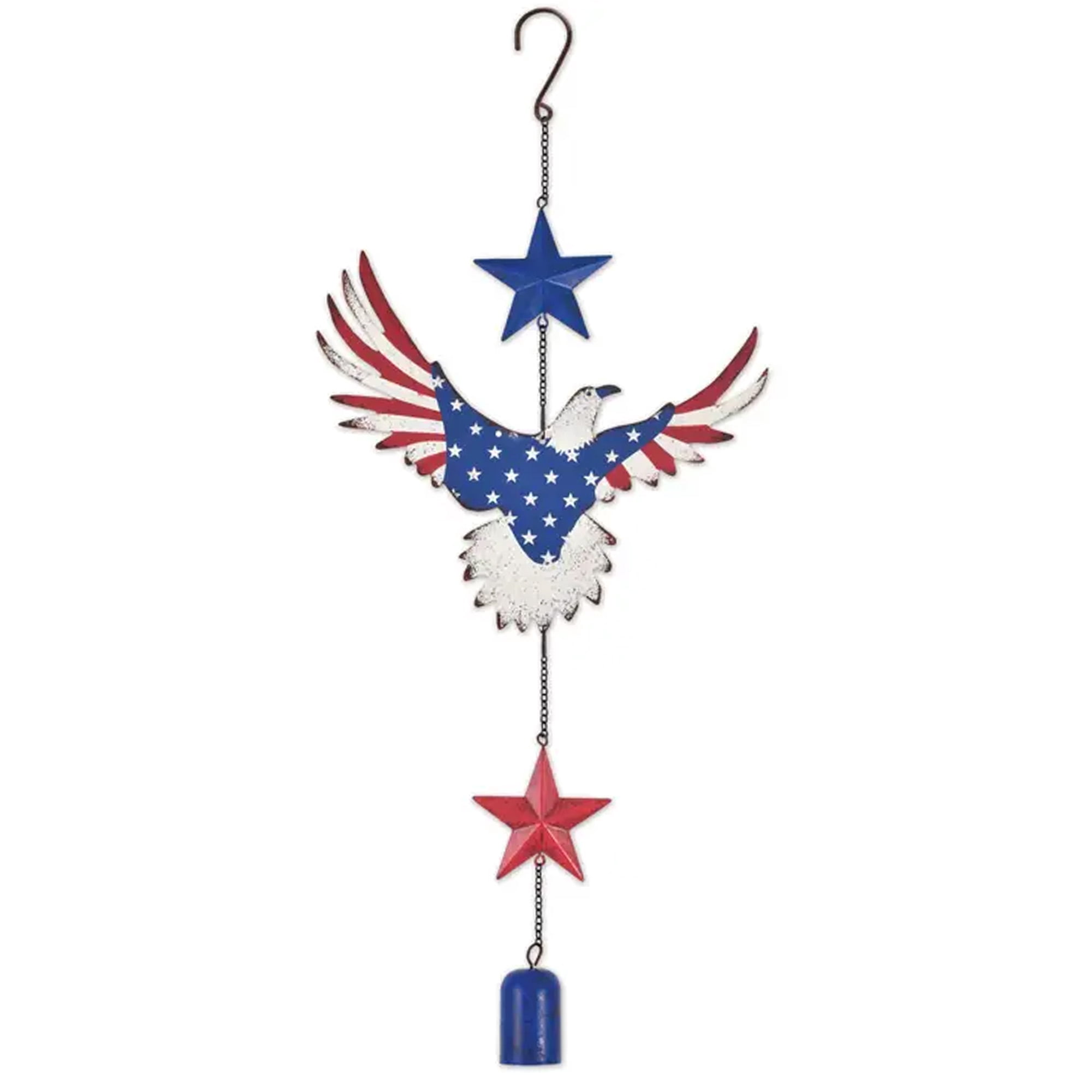Abble 20 Inch Patriotic Eagle Wind Chime, Rustic Metal American Flag Eagle Hanging Bell Wind Chime with Red Blue Star Ornaments, Weatherproof Outdoor Indoor Patriotic Decor for Porch Garden Yard