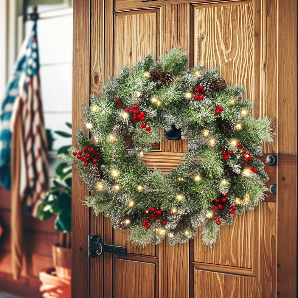 Abble 24'' Lighted Christmas Wreath with Warm White LED Lights