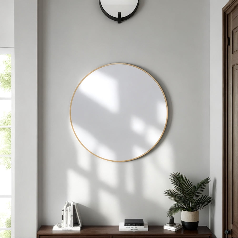 Abble 24" Wall Mirror Round Vanity Mirror Aluminium Framed Circle Bathroom Mirror Modern Wall Mirror, Gold