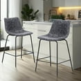 thumbnail image 1 of Abble 24 inch Bar Stools Set of 2, Faux Leather Bar Chair Upholstered Low Back Kitchen Counter Height Stools with Sled Base, Floor-Scratch Protection, Charcoal Gray, 1 of 8