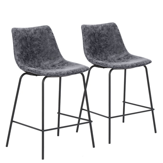 Abble 24 in. Kitchen Use Charcoal Faux Leather Upholstered Counter and Bar Stool(Set of 2)