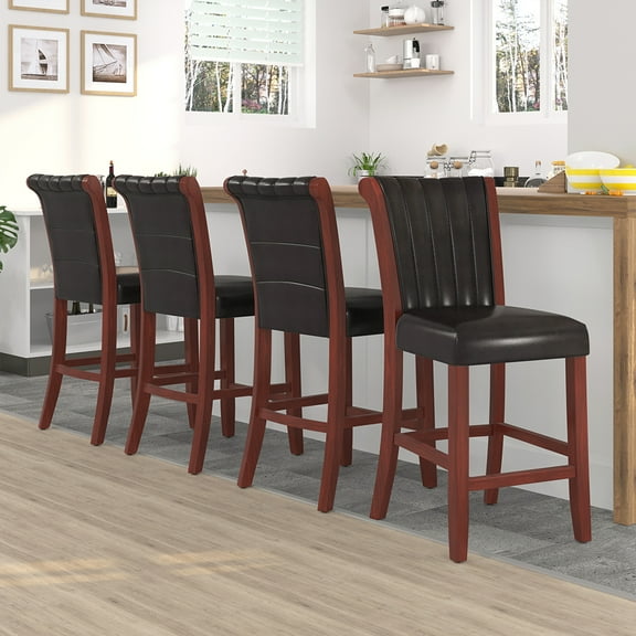 Abble 25" Upholstered Wooden Faux Leather Full Back Bar Stool(Set of 2)
