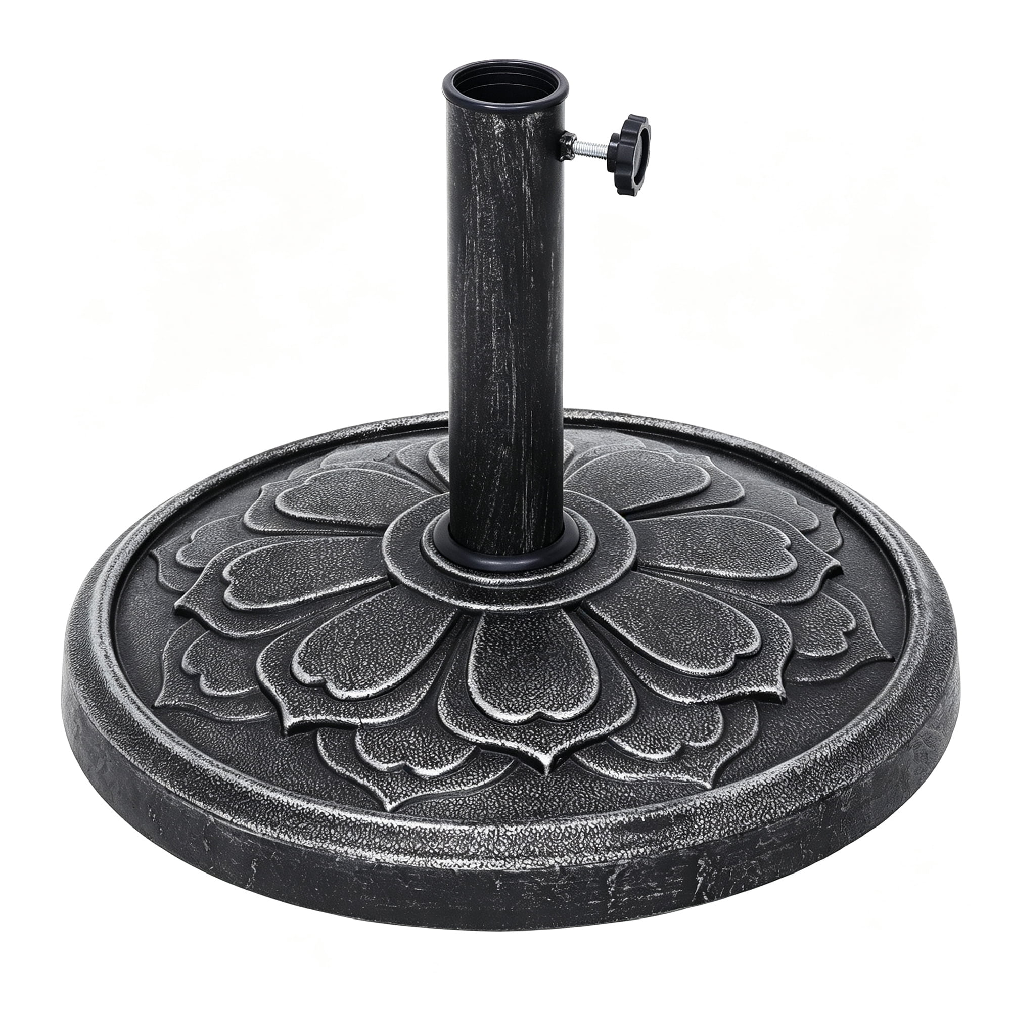 Kool 27 lbs. Lotus Design Umbrella Base Outdoor Market Umbrella Stand in Antique Silver