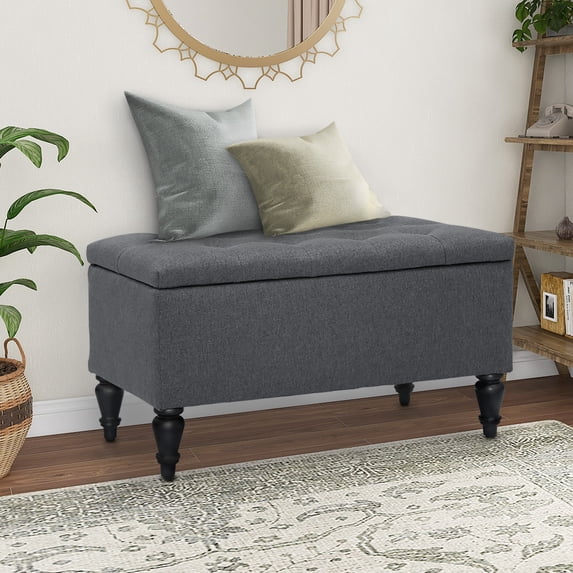 Abble 29" Gray Fabric Upholstered Tufted Storage Bench