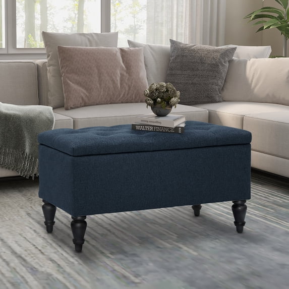 Abble 29" Storage Bench Entryway Bench with Hidden Storage Ottoman Upholstered Bench Furniture for Entryway Hallway Living Room Bedroom Bench, Denim Blue
