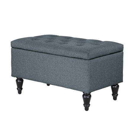 Abble 29 inch Denim Blue Fabric Upholstered Flip Top Storage Bench