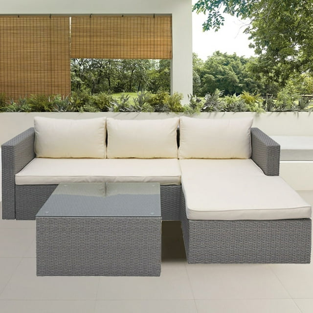 Abble 3 Piece Wicker Sectional Conversation Set with Cushions
