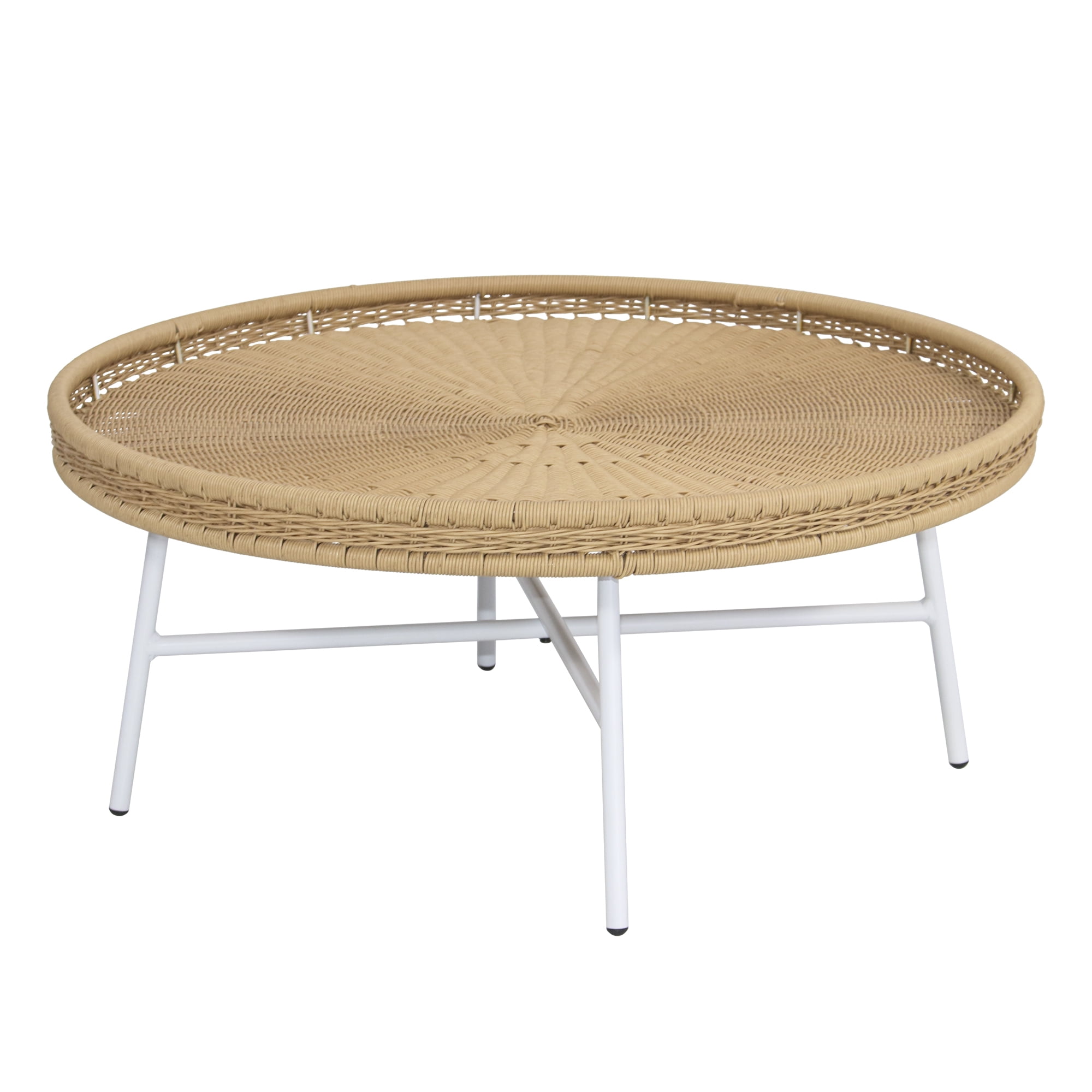 Abble 30” Wicker Indoor Outdoor Coffee Table with Metal Legs  display picture 1