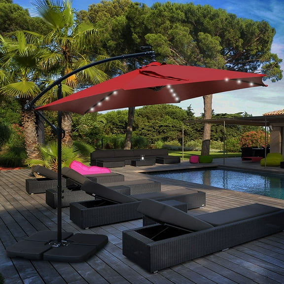 Abble 31.50" Red Solid Print Rectangle Cantilever Patio Umbrellas, Adjustable Height