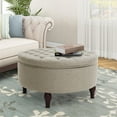thumbnail image 1 of Abble 32" Beige Fabric Upholstered Buttons Tufted Round Storage Cocktail Ottoman, 1 of 7