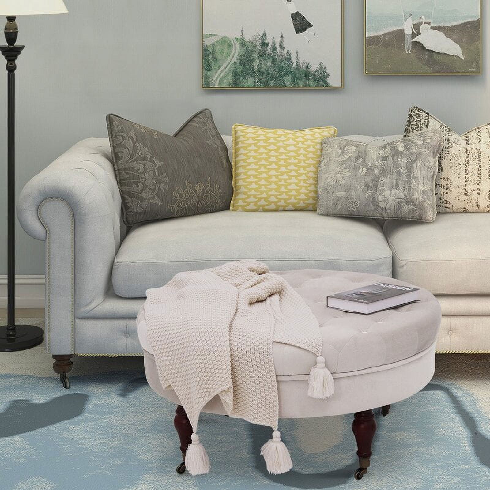 Abble 32"  Tufted Round Cocktail Ottoman