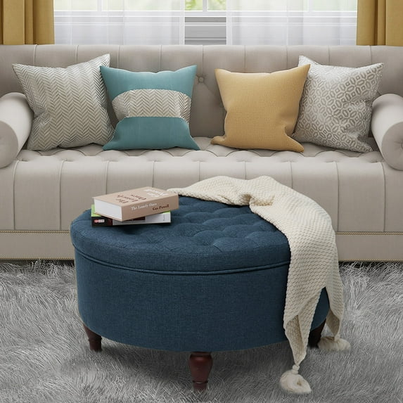 Abble 32" Tufted Round Storage Cocktail Ottoman