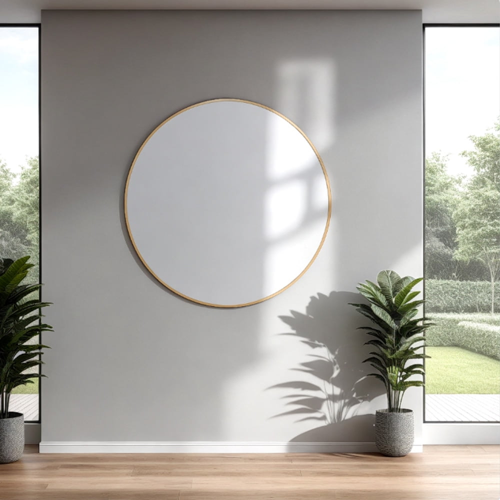 Abble 36'' Wall Mirror Round Vanity Mirror Aluminium Framed Circle Bathroom Mirror Modern Wall Mirror, Gold