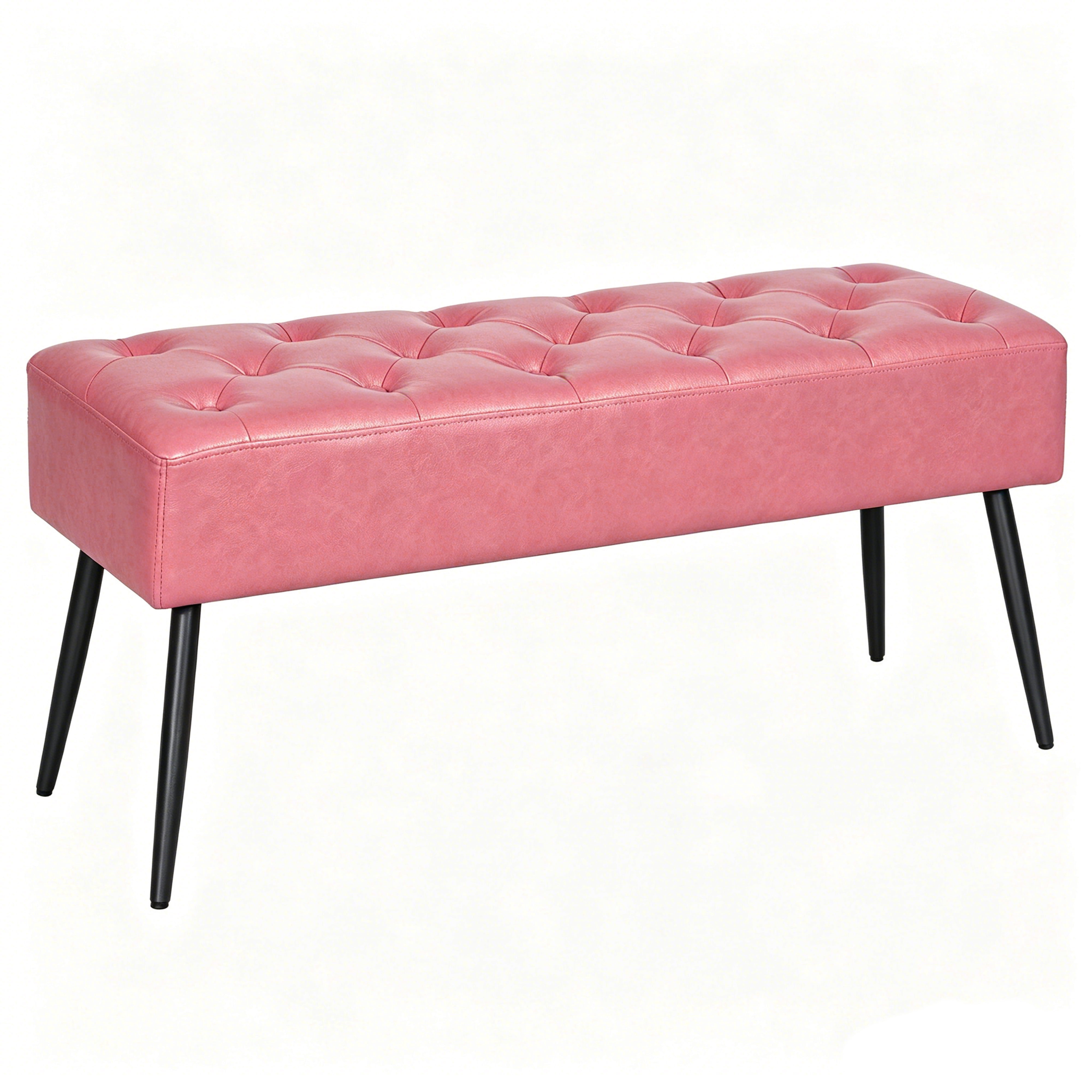 Abble 38" Wide Upholstered Entryway Bench, Tufted Ottoman Bench, Small Bed Room Bench,Casual Dining Room Bench, Pink