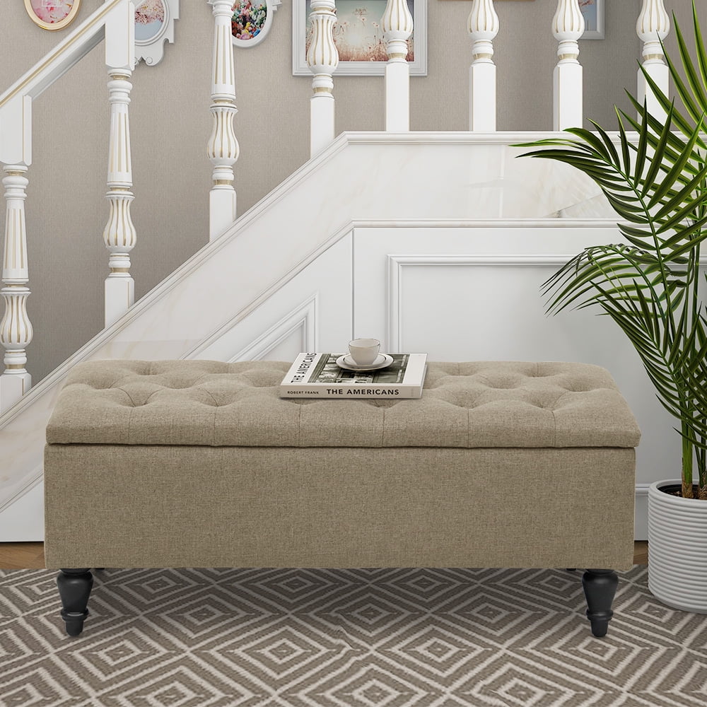 Abble 38 inch Beige Fabric Upholstered Flip Top Storage Bench