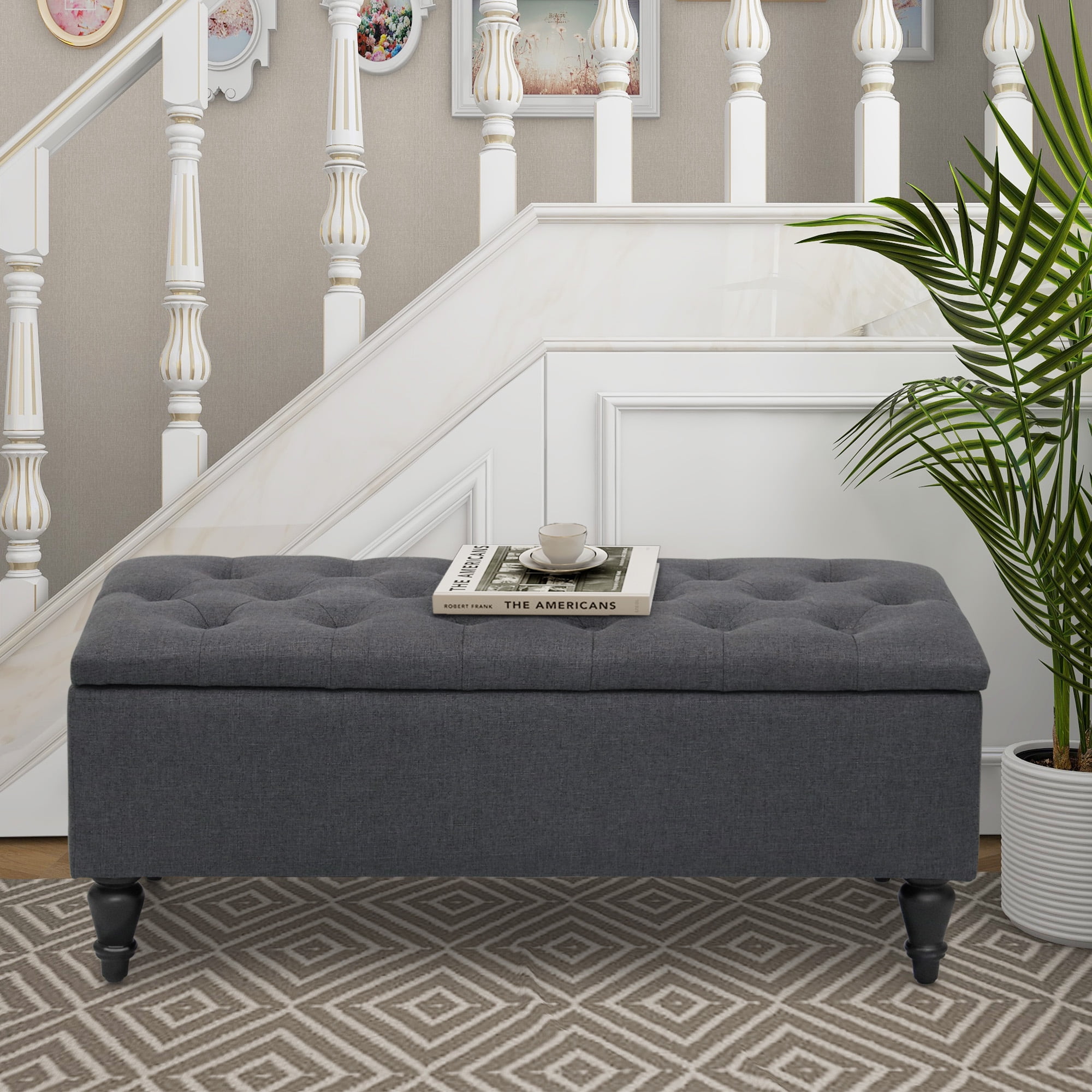 Abble 38 inch Fabric Upholstered Flip Top Storage Bench