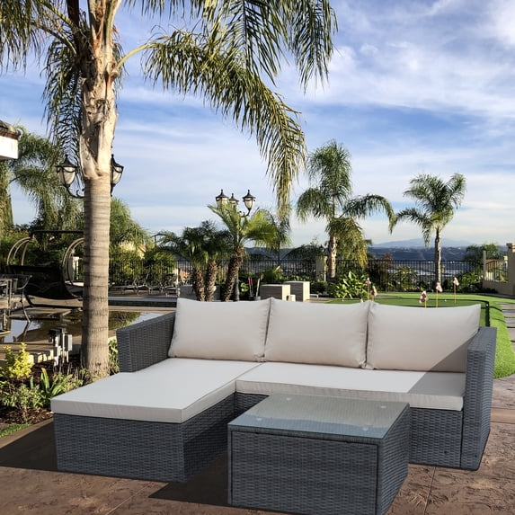 Abble 4 Piece Rattan Sectional Seating Group with Cushions