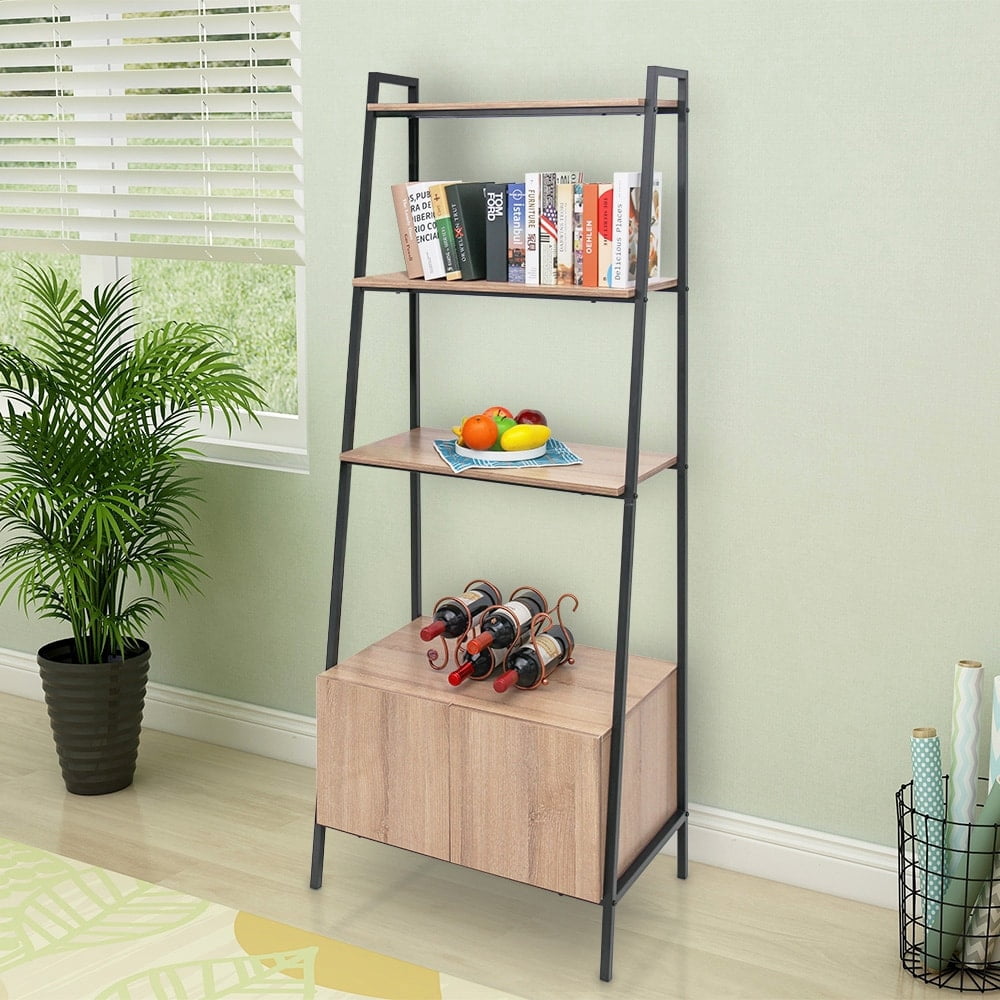 Abble 4 Tier Bookcase with Cabinet, Black/Brown