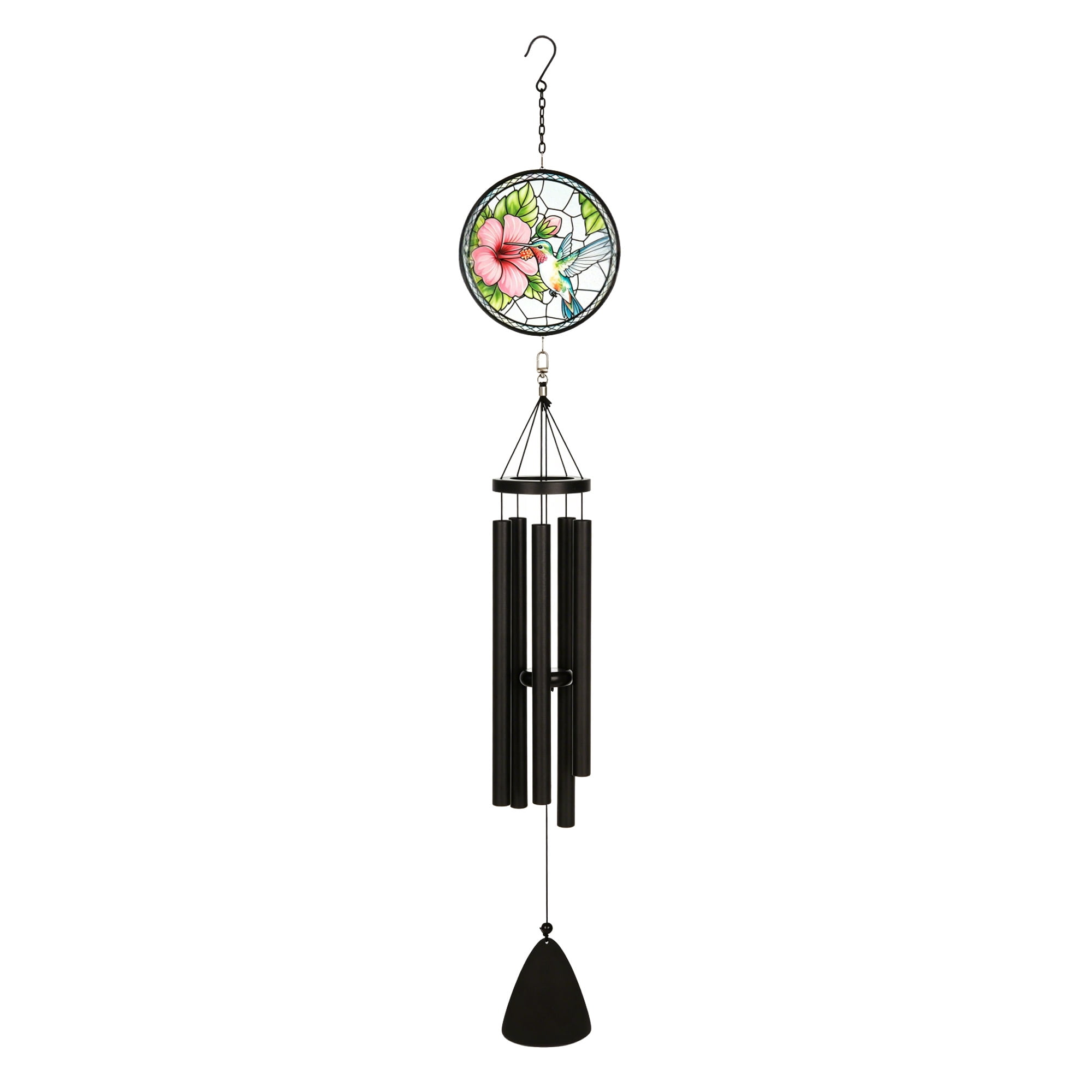 40 Inch Hummingbird Stained Glass Wind Chime, Tuned 0.75” Diameter Metal Tubes, Weather Resistant Outdoor Indoor Decor Wind Chime for Garden, Patio & Home Window