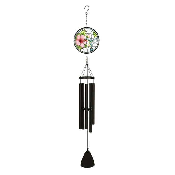 40 Inch Hummingbird Stained Glass Wind Chime, Tuned 0.75 Diameter Metal Tubes, Weather Resistant Outdoor Indoor Decor Wind Chime for Garden, Patio & Home Window