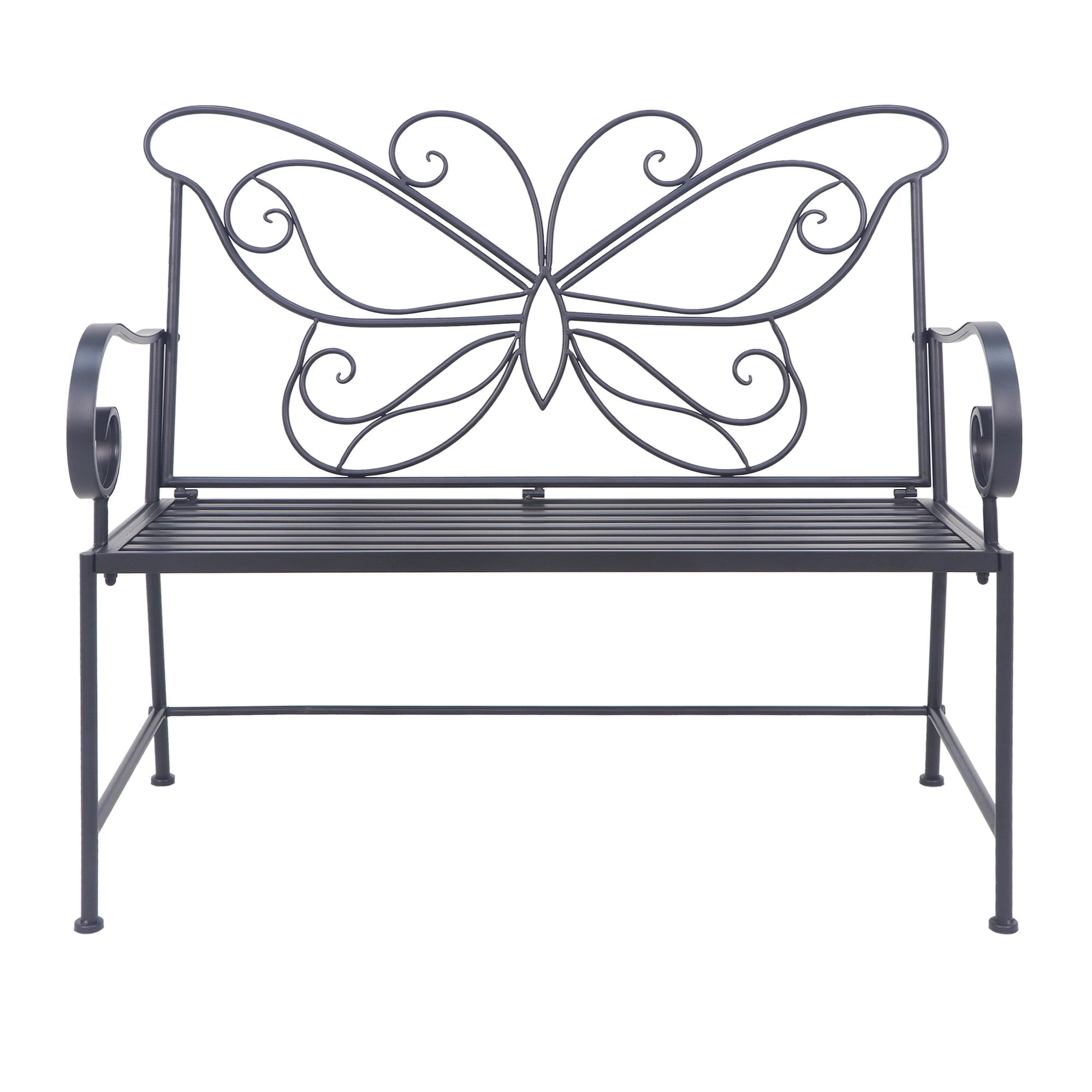 Abble 42" Outdoor Bench Metal Butterfly Design Patio Garden Bench for Porch Yard Lawn Patio Bench, Black