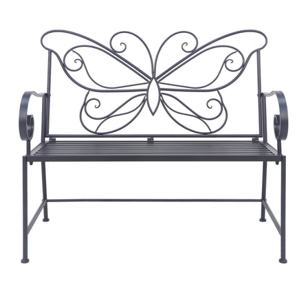 Abble 42" Outdoor Bench Metal Butterfly Design Patio Garden Bench for Porch Yard Lawn Patio Bench, Black