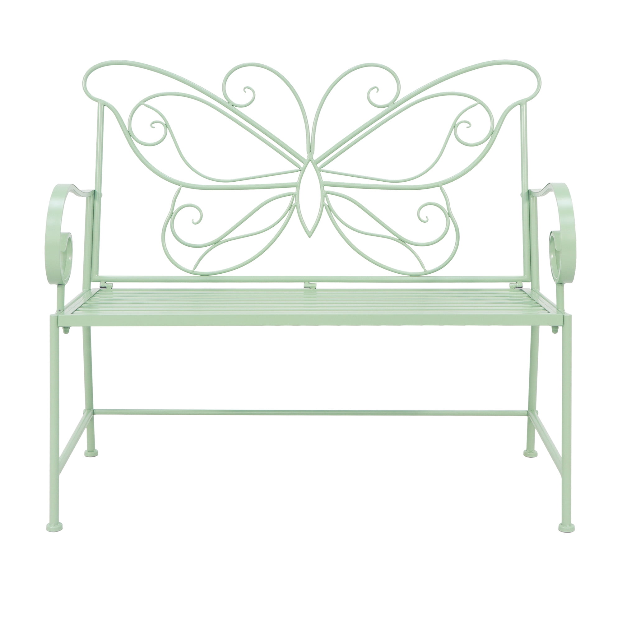 Abble 42" Outdoor Bench Metal Butterfly Design Patio Garden Bench for Porch Yard Lawn Patio Bench,  Green