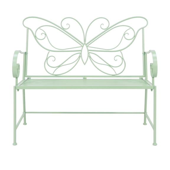 Abble 42" Outdoor Bench Metal Butterfly Design Patio Garden Bench for Porch Yard Lawn Patio Bench, Green