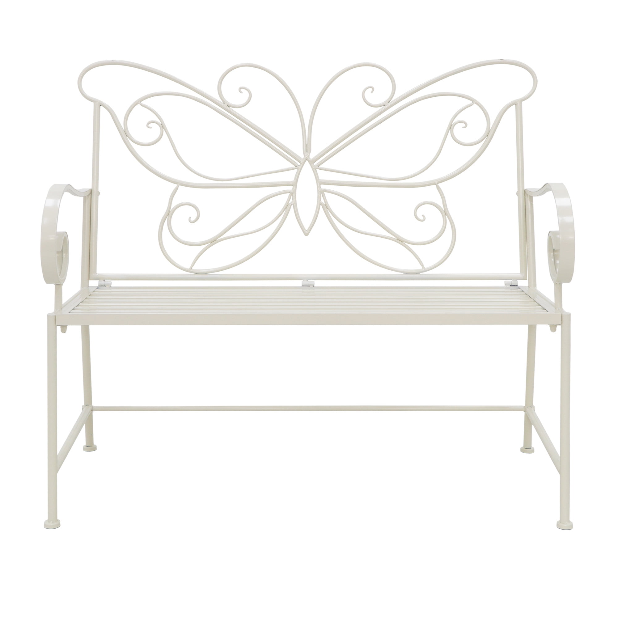 Abble 42" Outdoor Bench Metal Butterfly Design Patio Garden Bench for Porch Yard Lawn Patio Bench,  Ivory