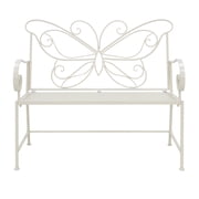 Abble 42 Outdoor Bench Metal Butterfly Design Patio Garden Bench for Porch Yard Lawn Patio Bench, Ivory