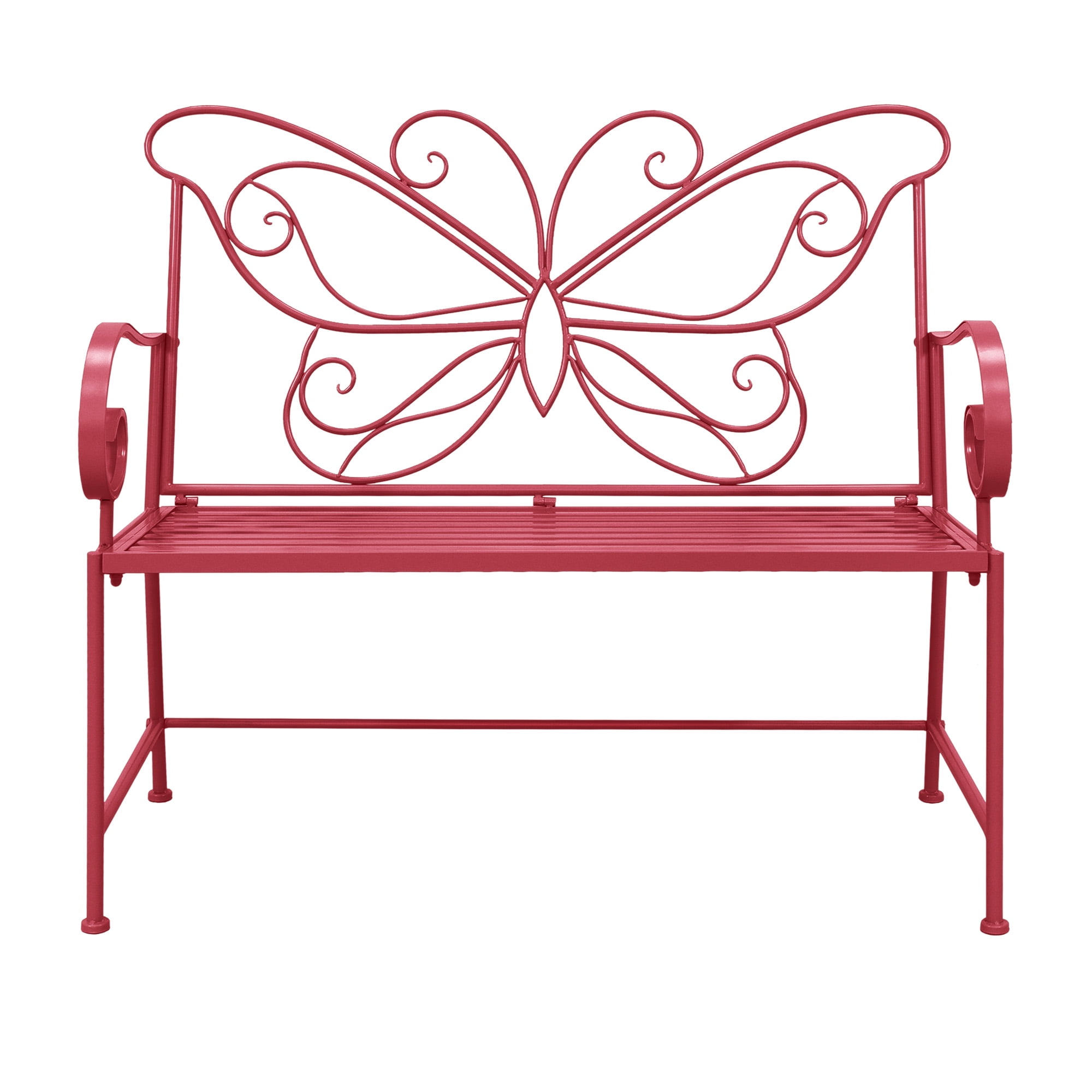 Abble 42" Outdoor Bench Metal Butterfly Design Patio Garden Bench for Porch Yard Lawn Patio Bench,  Red