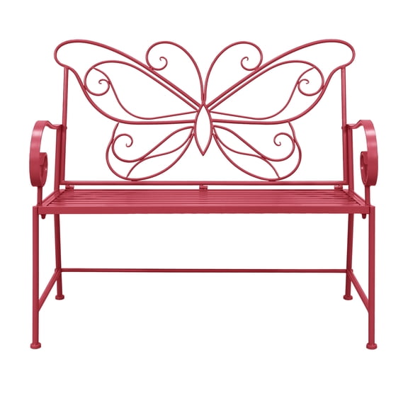 Abble 42" Outdoor Bench Metal Butterfly Design Patio Garden Bench for Porch Yard Lawn Patio Bench,  Red
