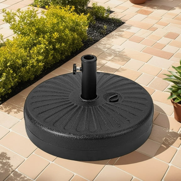Abble 80 lbs Patio Umbrella Base Heavy Duty HDPE Circular Water and Sand Fillable Umbrella Stand for Yard Garden Poolside 20" Round in Black
