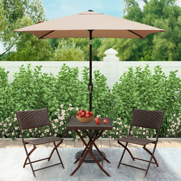 Abble 6.5FT Square Outdoor Patio Umbrella with Push Button Tilt and Crank Handle, Market Umbrella with 4 Sturdy Umbrella Ribs for Garden Deck Backyard Pool, Tan