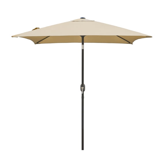 Abble 6.5FT Square Outdoor Patio Umbrella with Push Button Tilt and Crank Handle, Market Umbrella for Garden Deck Backyard Pool, Tan
