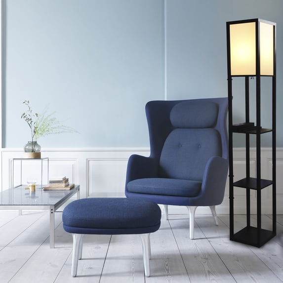 Abble 63" MDF Shelf Floor Lamp Black